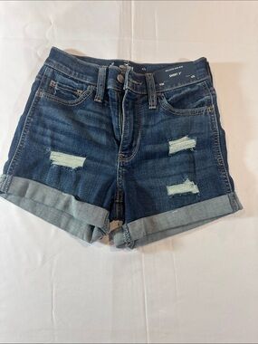 Hollister Women's Rolled Cuff Dark Blue Distressed Jean Shorts